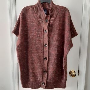 Brown, red and gold short sleeve button up sweater, 3X